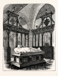 Monument of Harriet, Duchess of Sutherland, Trentham Church, UK, England, engraving 1870s, Britain
