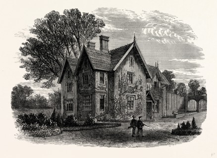 The Gardener's Cottage, Trentham, UK, England, engraving 1870s, Britain