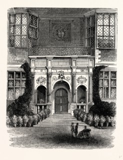 The Entrance Porch, Westwood Park, UK, England, engraving 1870s, Britain