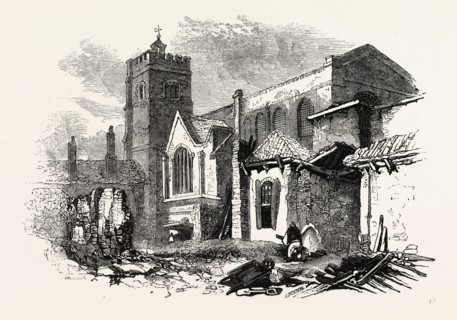 South side St. Bartholome-4's Church, London, England, engraving 19th century, Britain, UK