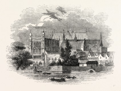Houses Parliament, River, London, England, engraving 19th century, Britain, UK