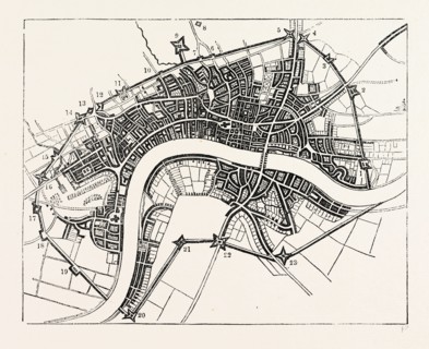 Plan City Suburbs London appeared fortified 1643, London, England, engraving 19th century, Britain,