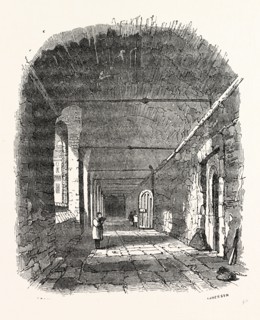 Cloisters, Charter House, London, England, engraving 19th century, Britain, UK