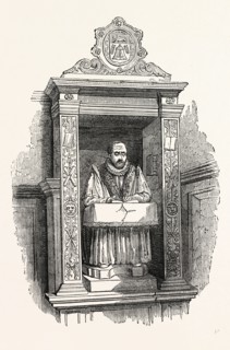 Stow's Monument, Church St. Andrew Undershaft, London, England, engraving 19th century, Britain, UK