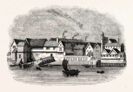 Wharf German Merchants Steel-yard Thames Street, From Hollar's print 1641, London, England,