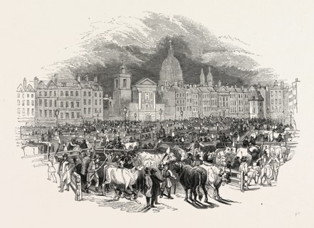 Torchlight View Smithfield, London, England, engraving 19th century, Britain, UK