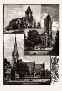 EALING CHURCHES, UK, engraving 1881 - 1884