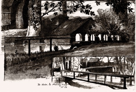 THE POWDER-MILLS, HOUNSLOW, UK, engraving 1881 - 1884