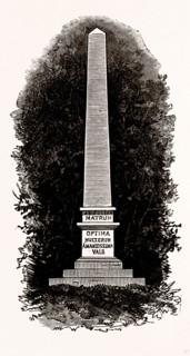 TILE OBELISK TO POPE'S MOTHER, UK, engraving 1881 - 1884, Alexander Pope, 1688 - 1744, English Poet