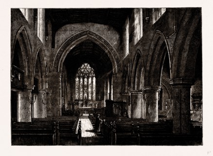HARROW CHURCH, INTERIOR, UK, engraving 1881 - 1884
