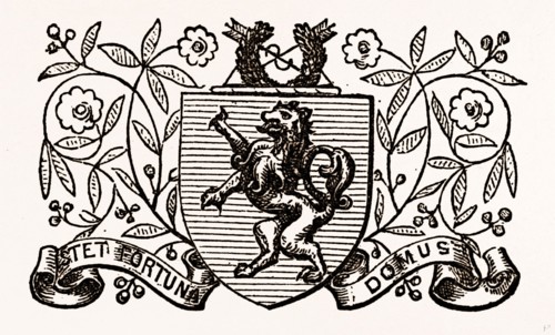 ARMS OF HARROW SCHOOL, UK, engraving 1881 - 1884