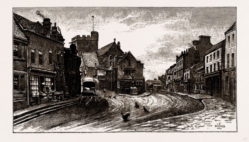 HIGH STREET, HIGH BARNET, UK, engraving 1881 - 1884