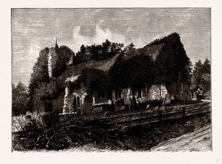 CHINGFORD CHURCH, UK, engraving 1881 - 1884