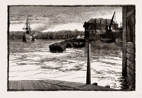 MILLWALL, FROM THE RIVER, UK, engraving 1881 - 1884