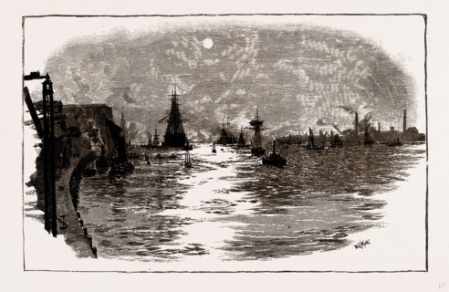 THE THAMESâ€îWOOLWICH REACH, UK, engraving 1881 - 1884