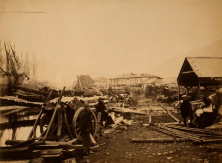 Landing place, railway stores, Balaklava, looking up the harbour, Crimean War, 1853-1856, Roger