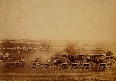 Kamara Heights in the distance, artillery waggons in the foreground, Crimean War, 1853-1856, Roger