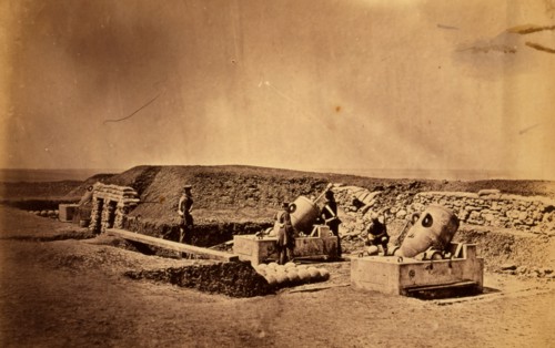 Mortar batteries in front of Picquet house Light Division, Crimean War, 1853-1856, Roger Fenton