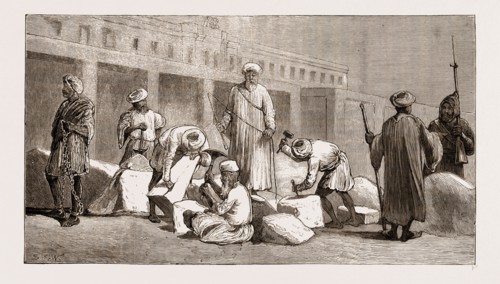 CONVICTS AT WORK BUILDING THE KHEDIVE'S BARRACKS, CAIRO, EGYPT, 1876