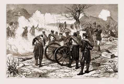 THE CARLIST WAR IN SPAIN, DURING THE BATTLE OF ELGUETA, 1876: 1. Heights of Inchorta. 2. Heights of