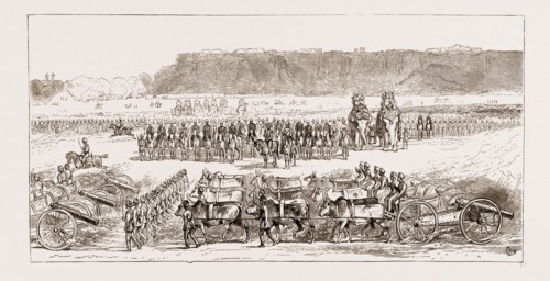 REVIEW BEFORE THE PRINCE OF WALES AT GWALIOR: THE HEAVY BATTERY PASSING, INDIA, 1876