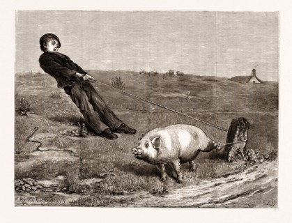 "A DOUBLE ENTENDRE", FROM THE PAINTING BY BRITON RIVIERE, 1876