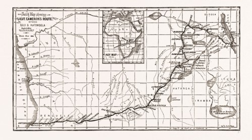 LIEUTENANT CAMERON'S MAP OF CENTRAL AFRICA: SHOWING HIS LINE OF MARCH FROM LAKE TANGANYIKA TO THE