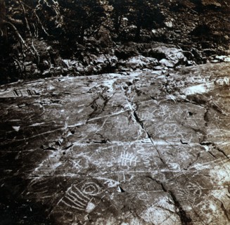 Hieroglyphic Rocks, on the Yuba River, near Crystal Lake. The Yuba River is a tributary of the