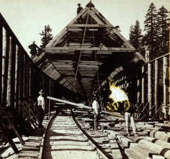 Constructing snow cover. Scene near the summit, Vintage photography