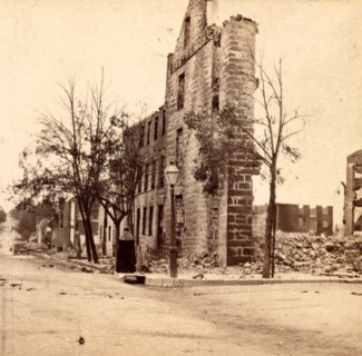 North-West corner public square, Chambersburg, Franklin Co., Pa., destroyed by the rebels under