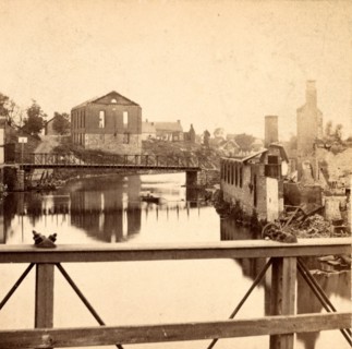 Conococheague Creek - looking east, Baptist Church & gas works, Chambersburg, Franklin Co., Pa.,