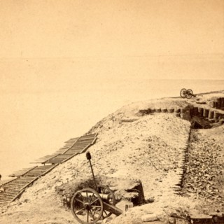 View of Fort Sumpter (i.e. Sumter). On the parapet, overlooking the harbor. Fort Sumter is a Third