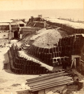 Interior of Fort Sumpter (i.e. Sumter), shewing (i.e. showing) gabions and bomb proofs. Fort Sumter