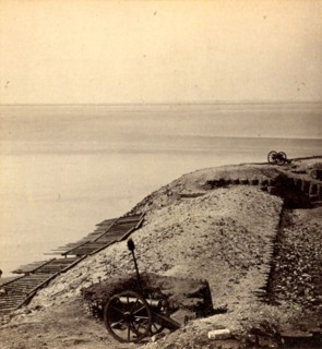 A parapet of Fort Sumpter (i.e. Sumter), looking toward Morris Island. Fort Sumter is a Third