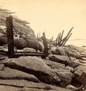 Sea face of Fort Sumpter (i.e. Sumter), shewing (i.e. showing) broken guns &c. Fort Sumter is a