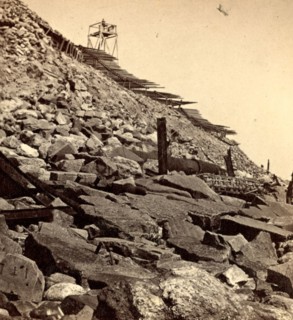 Sea face of Fort Sumpter (i.e. Sumter), shewing (i.e. showing) light house, broken gun, &c Fort