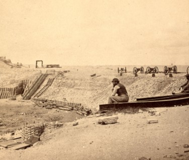 View from the parapet of Fort Sumpter (i.e. Sumter), S.C., with Charleston in the distance. Taken