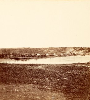 Wagon train crossing the Rappahannock River, US, USA, America, Vintage photography