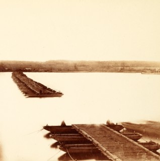 Pontoon bridge opened for steamers, US, USA, America, Vintage photography