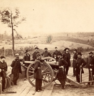 Maj. Gen. Sherman and staff. This view was taken in the trenches before Atlanta, Ga., US, USA,
