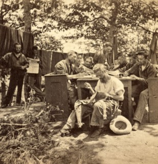 War views. No. 1501, Camp life, Army of the Potomac, writing to friends at home, US, USA, America,