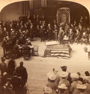 Major Jenkins receiving South Carolina's sword from President Roosevelt, Exposition Auditorium,
