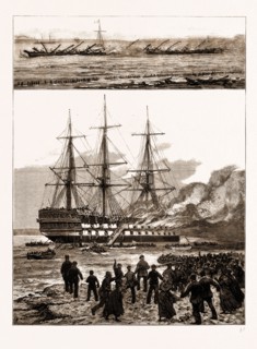 THE BURNING OF THE TRAINING SHIP "GOLIATH", 1876:1. The Remains of the Vessel. 2. The Vessel on