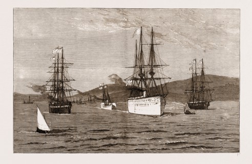 THE ROYAL VISIT TO INDIA: THE "SERAPIS " WITH THE PRINCE OF WALES ON BOARD LEAVING BOMBAY HARBOUR,