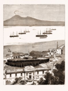 THE ITALIAN NAVY: THE NEW IRONCLAD "DUILIO" ON THE STOCKS IN THE HARBOUR OF CASTELLAMARE, ITALY,