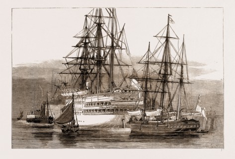 THE ARCTIC EXPEDITION: THE YACHT "PANDORA" LYING UNDER THE STERN OF THE "SERAPIS" IN PORTSMOUTH