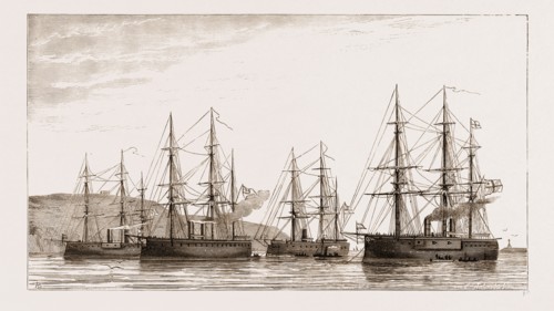 THE GERMAN IRONCLAD FLEET IN PLYMOUTH SOUND, UK, 1876; Deutschland, Friedrich Karl, Kronprinz,