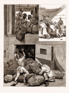 ON THE WAY TO INDIA, SOUTHAMPTON, UK, 1876: 1. Foreign Labour: Lascars Heaving the Chain Cable. 2.