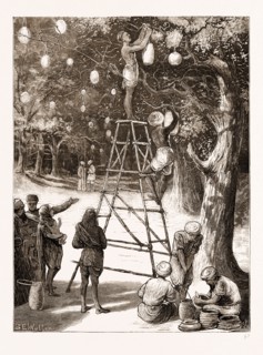 NATIVES PREPARING ILLUMINATIONS ON THE ESPLANADE, BOMBAY, INDIA, 1876