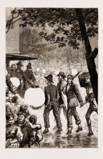 "UNDER DIFFICULTIES": GOING TO THE STATE BALL AT THE CLUB HOUSE, COLOMBO, INDIA, 1876